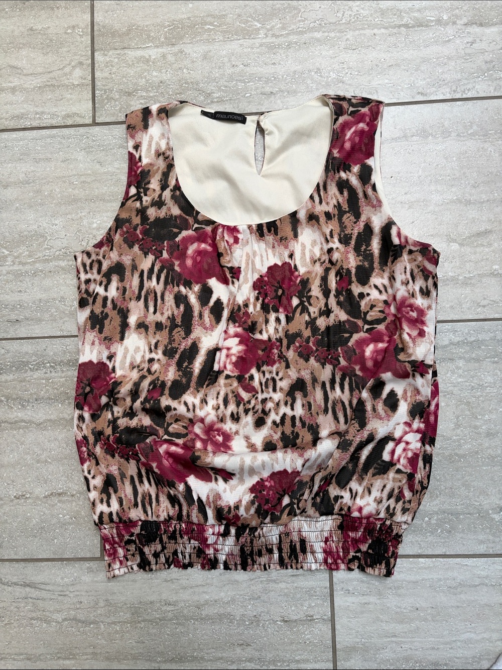 Maurice’s Floral Leopard Print Elastic Hem Tank Top - Pink/Brown